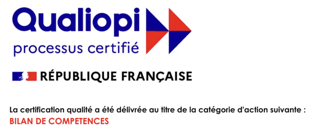 Logo Qualiopi – processus certifié, catégorie bilan de compétences